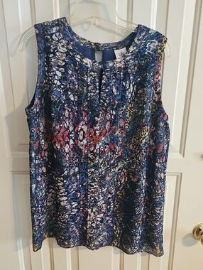 CAbi Navy Blue Multi-Print Sleeveless Top